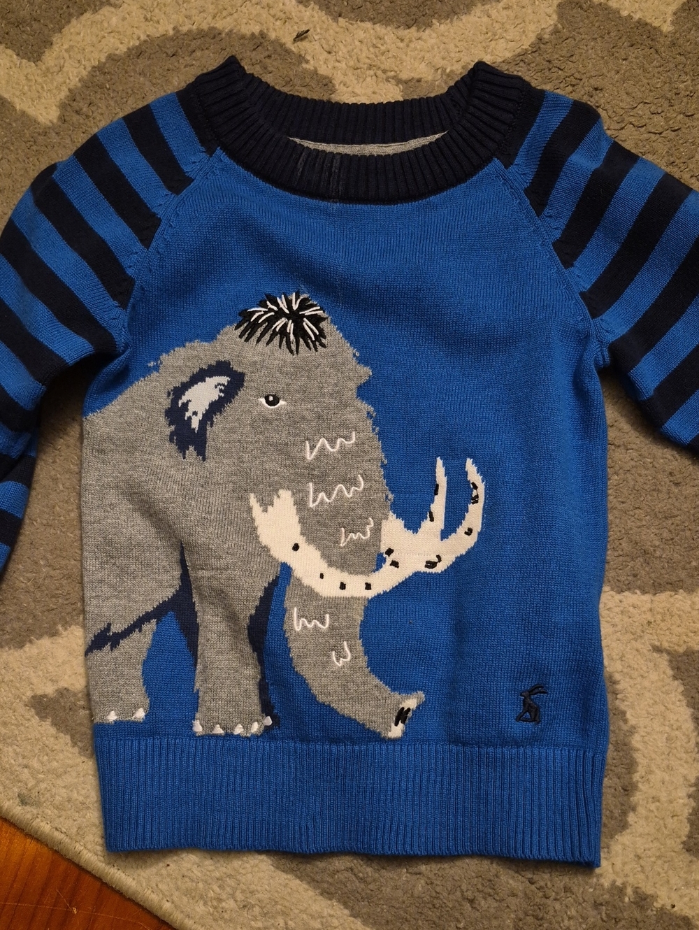3T Joules Blue Striped Sleeve Mammoth Knit Sweater Fits Like A 2T